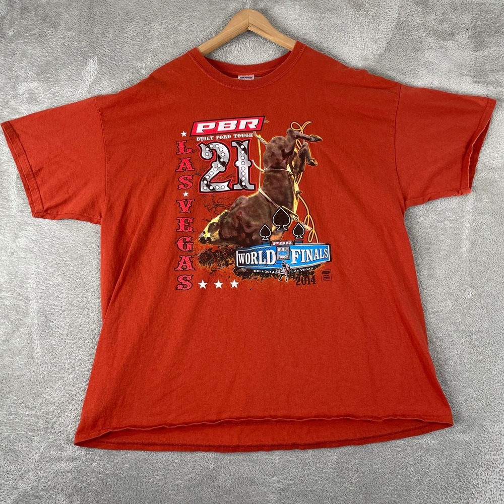 PBR World Finals Shirt Mens 2XL Orange Las Vegas 2014 Built Ford Tough Rodeo